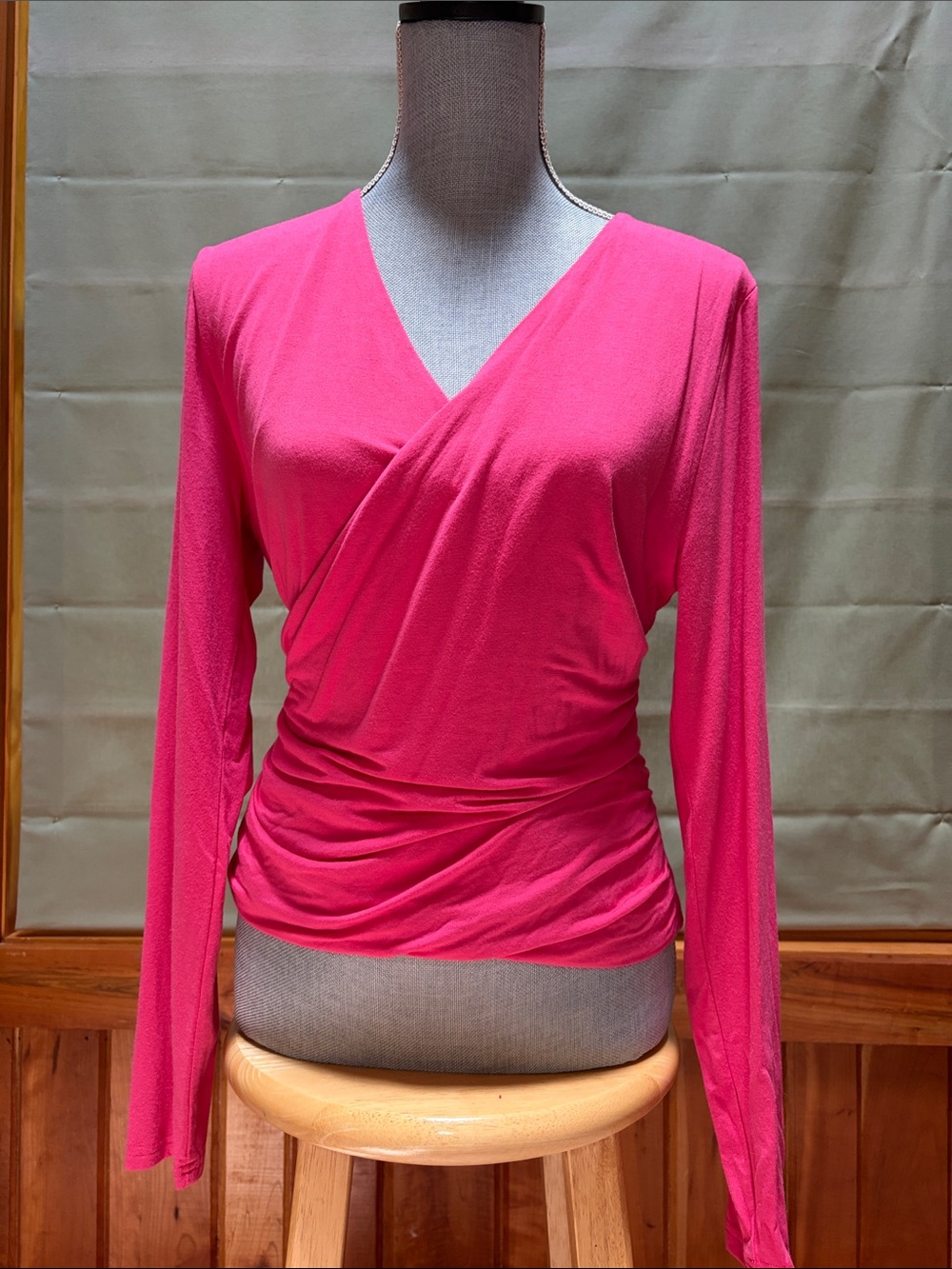 J. Crew Hot Pink Wrap-Front Long Sleeve Top